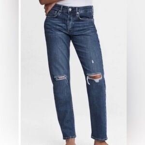 rag & bone Woman’s Rosa Mid Rise Boyfriend Dark Blue Distressed Jeans